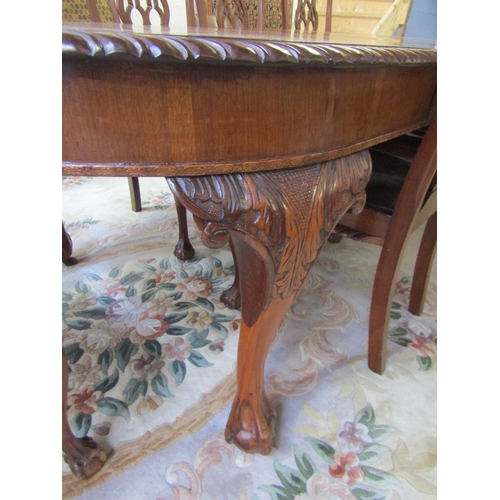 79 - Antique Chippendale Mahogany Dining Room Table of Good Construction Three Extra Leafs with Winder Ex... 