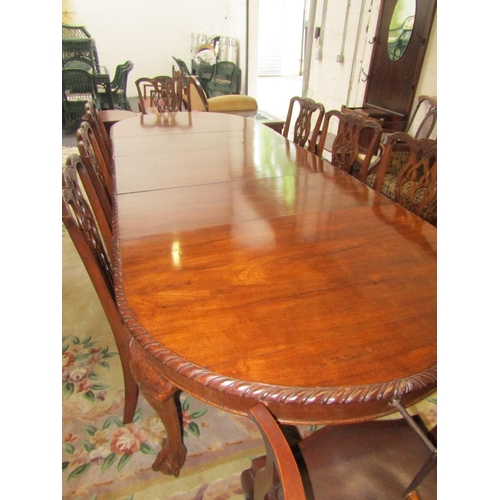 79 - Antique Chippendale Mahogany Dining Room Table of Good Construction Three Extra Leafs with Winder Ex... 