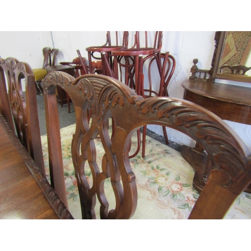 80 - Set of Eight Chippendale Dining Chairs including Two Carvers Tan Leather Seats above Well Carved Cla... 