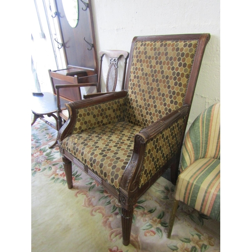 85 - Mahogany Framed Armchair Generous Form Some Wear to Left Arm above Reeded Supports