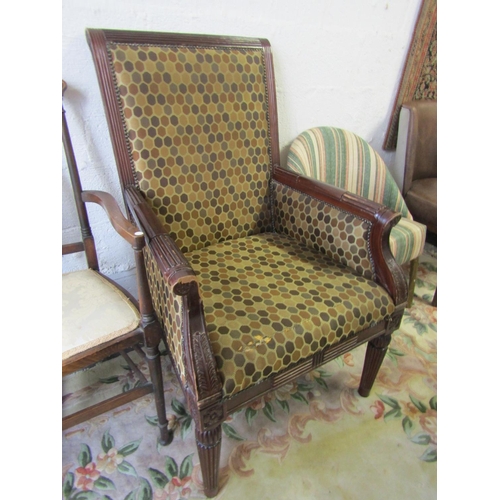 85 - Mahogany Framed Armchair Generous Form Some Wear to Left Arm above Reeded Supports