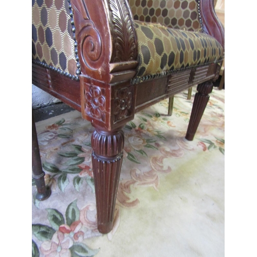 85 - Mahogany Framed Armchair Generous Form Some Wear to Left Arm above Reeded Supports