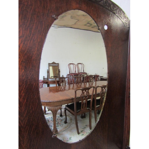 89 - Vintage Oak Hall Stand with Oval Inset Mirror Plate Approximately 3ft Wide x 6ft 4 Inches High