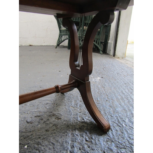 90 - Burgundy Leather Gilt Tooled Inset Mahogany Lyre End Coffee Table Approximately 3ft Wide