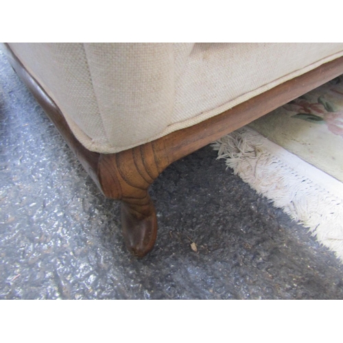 91 - Cream Fabric Upholstered Settee Roll Arm Ends above Carved Supports Approximately 7ft Wide