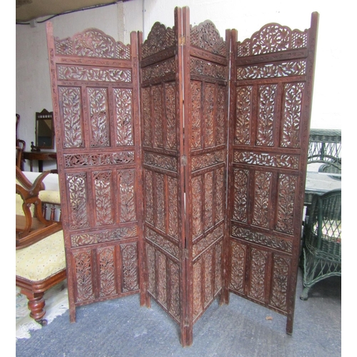 92 - Antique Carved Hardwood Eastern Floor Screen Approximately 6ft 6 Inches High