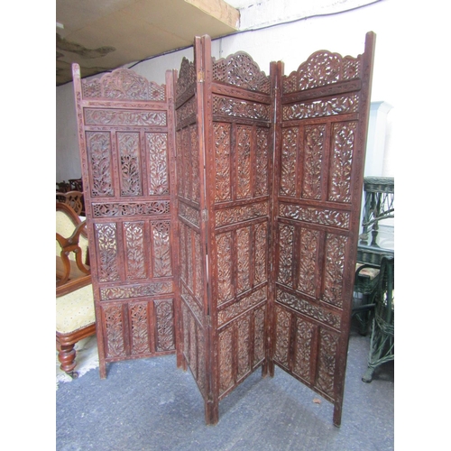 92 - Antique Carved Hardwood Eastern Floor Screen Approximately 6ft 6 Inches High