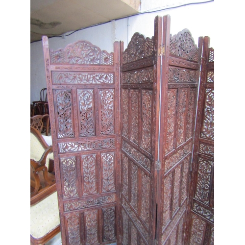 92 - Antique Carved Hardwood Eastern Floor Screen Approximately 6ft 6 Inches High