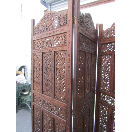 92 - Antique Carved Hardwood Eastern Floor Screen Approximately 6ft 6 Inches High