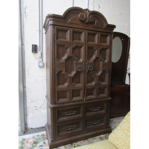 93 - Walnut Panelled Two Door Linen or Entertainment Press Attractively Detailed Approximately 3ft 6 Inch... 