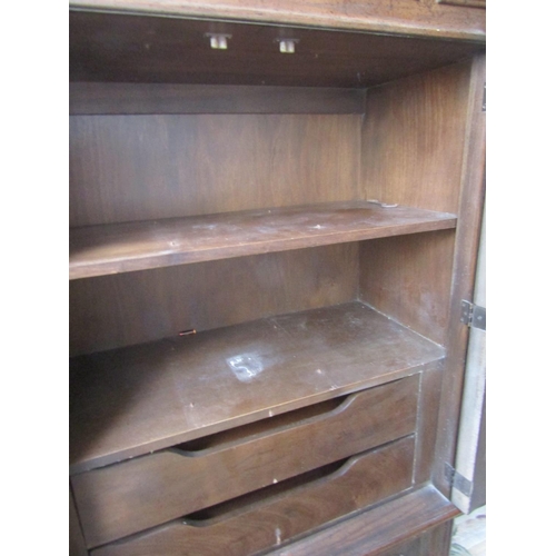 93 - Walnut Panelled Two Door Linen or Entertainment Press Attractively Detailed Approximately 3ft 6 Inch... 