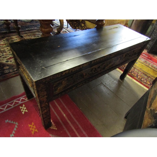 97 - Oriental Gilt Decorated Ebonised Rectangular Form Coffee or End Table Approximately 4ft Wide