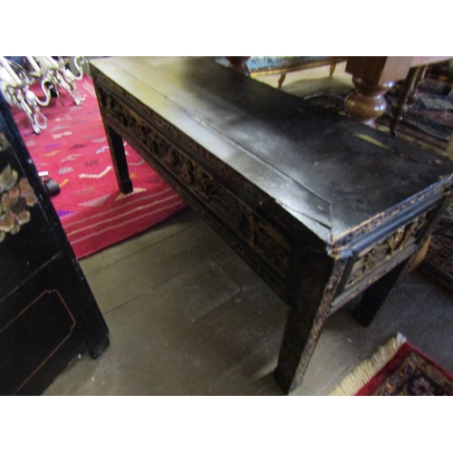 97 - Oriental Gilt Decorated Ebonised Rectangular Form Coffee or End Table Approximately 4ft Wide