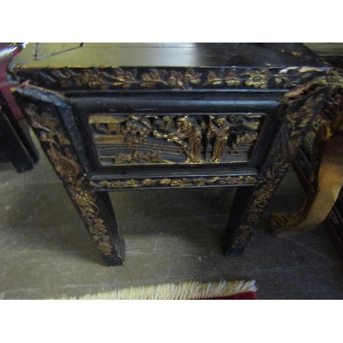 97 - Oriental Gilt Decorated Ebonised Rectangular Form Coffee or End Table Approximately 4ft Wide