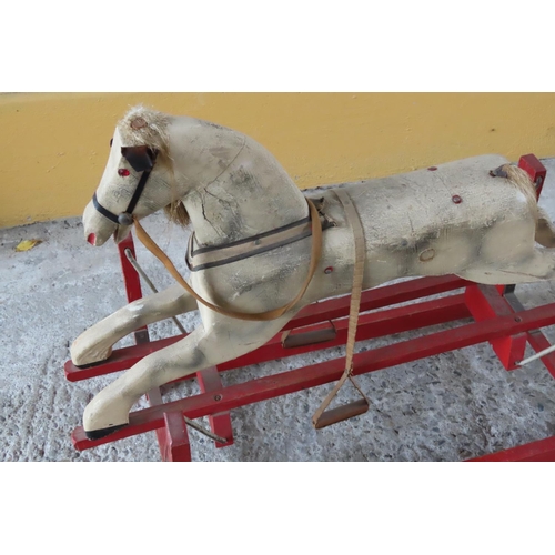 98 - Vintage Carved Wooden Childs Rocking Horse on Stretcher Working Order