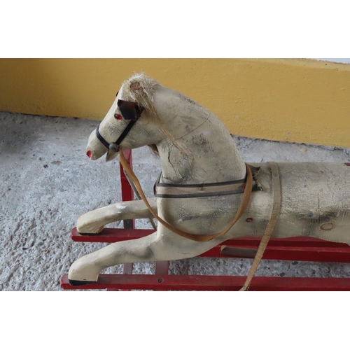 98 - Vintage Carved Wooden Childs Rocking Horse on Stretcher Working Order