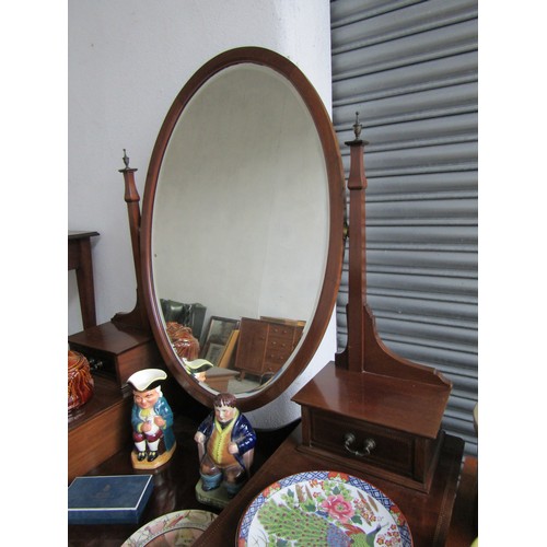 1259 - Victorian Mahogany Dressing Table Chest Mahogany with Oval Mirror above Inlaid Drawers Approximately... 