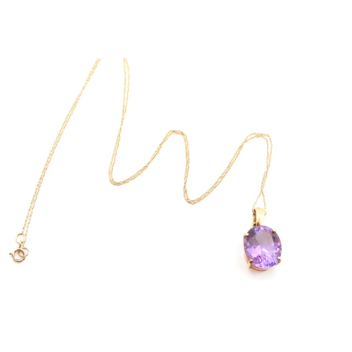 103 - Amethyst Pendant Necklace on 9 Carat Gold Chain Oval Cut Amethyst Measuring Approximately 1.2cm x 1c... 