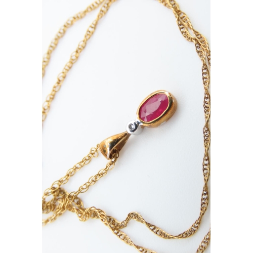 107 - Ruby Oval Cut Pendant Necklace Mounted on 9 Carat Yellow Gold Chain 45cm Long