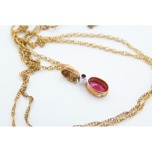 107 - Ruby Oval Cut Pendant Necklace Mounted on 9 Carat Yellow Gold Chain 45cm Long