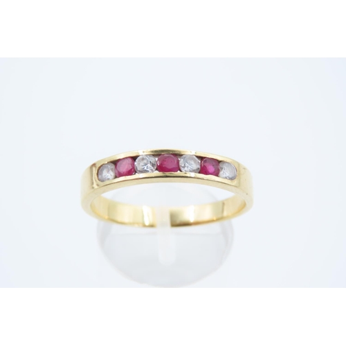 116 - Ruby and Diamond Half Hoop Ring Three Channel Set Circular Cut Rubies Interspaced with Four Diamonds... 