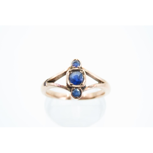 118 - Sapphire Ladies Ring Three Stone Mounted on 9 Carat Yellow Gold Band Ring Size N and a Half