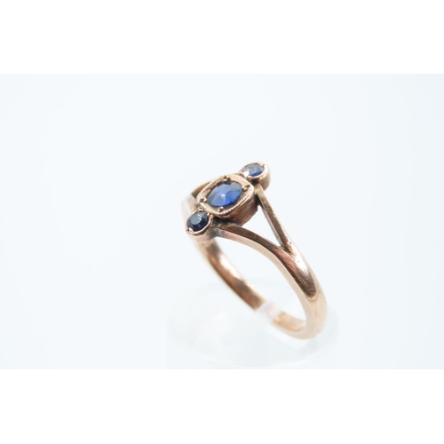 118 - Sapphire Ladies Ring Three Stone Mounted on 9 Carat Yellow Gold Band Ring Size N and a Half