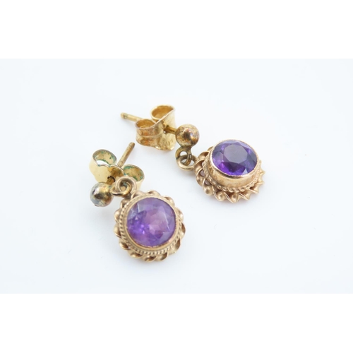 121 - Pair of 9 Carat Gold Amethyst Set Ladies Earrings