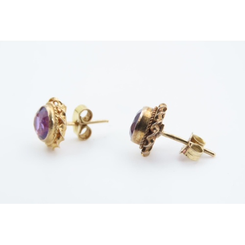 122 - Pair of Cushion Cut Amethyst Ladies Earrings Mounted on 9 Carat Yellow Gold