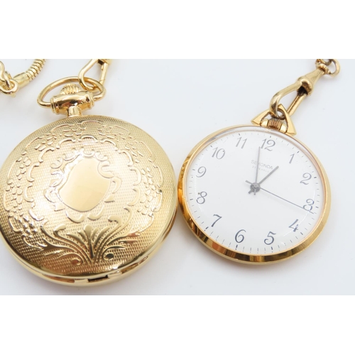 138 - Full Hunter Pocket Watch with Gold Chain Embossed Detailing and Half Hunter Pocket Watch with Gold F... 