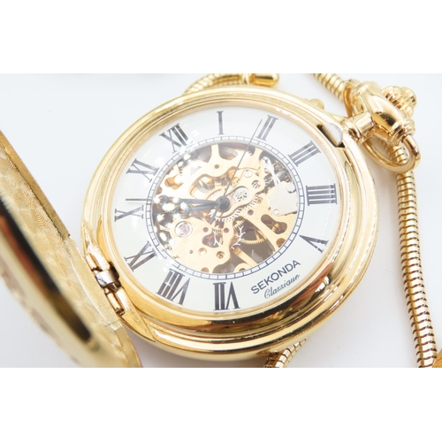 138 - Full Hunter Pocket Watch with Gold Chain Embossed Detailing and Half Hunter Pocket Watch with Gold F... 