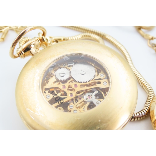 138 - Full Hunter Pocket Watch with Gold Chain Embossed Detailing and Half Hunter Pocket Watch with Gold F... 