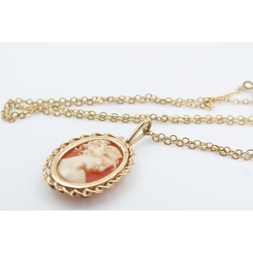 145 - 9 Carat Yellow Gold Mounted Cameo Pendant Necklace Mounted on 9 Carat Yellow Gold Chain 40cm