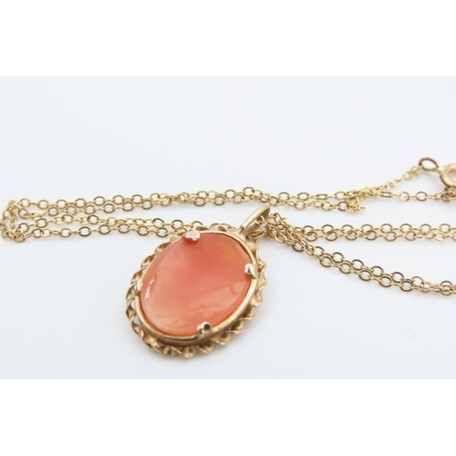 145 - 9 Carat Yellow Gold Mounted Cameo Pendant Necklace Mounted on 9 Carat Yellow Gold Chain 40cm