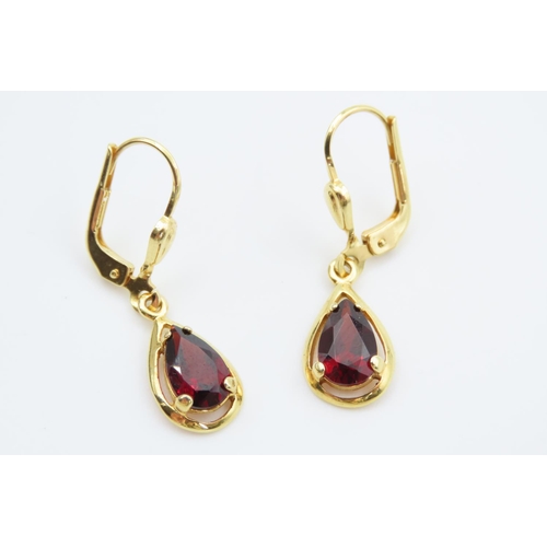 152 - Pair of 8 Carat Yellow Gold Ladies Earrings Garnet Set with Matching Necklace Pendant 9 Carat Yellow... 