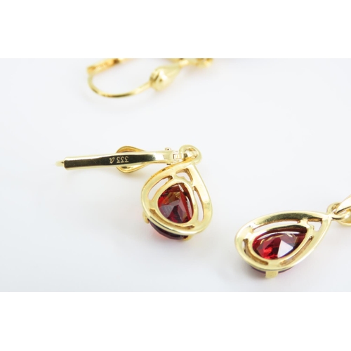 152 - Pair of 8 Carat Yellow Gold Ladies Earrings Garnet Set with Matching Necklace Pendant 9 Carat Yellow... 