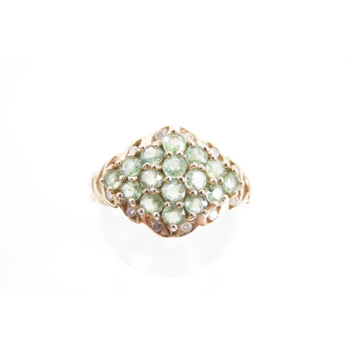 159 - Peridot Cluster Ring Mounted on 9 Carat Yellow Gold Ring Size N and a Half