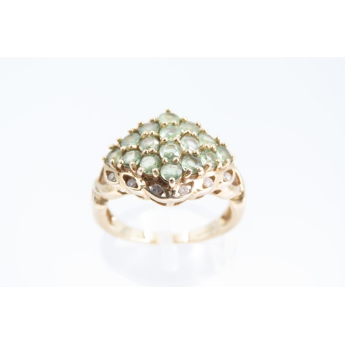 159 - Peridot Cluster Ring Mounted on 9 Carat Yellow Gold Ring Size N and a Half