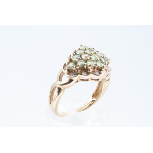 159 - Peridot Cluster Ring Mounted on 9 Carat Yellow Gold Ring Size N and a Half