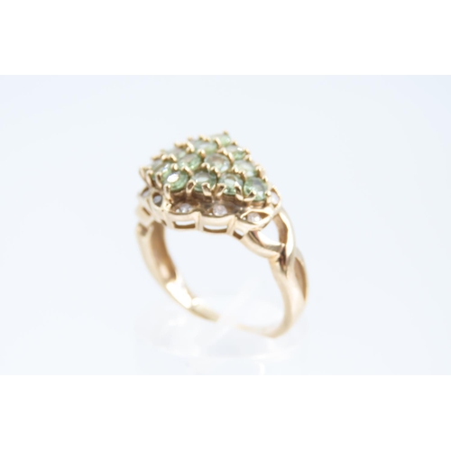 159 - Peridot Cluster Ring Mounted on 9 Carat Yellow Gold Ring Size N and a Half