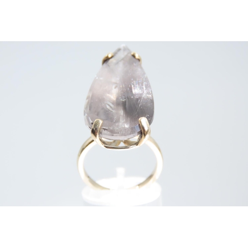 163 - Modernist Pear Cut Quartz Ladies Ring in Four Claw Setting Mounted on 9 Carat Gold Band Ring Size M ... 