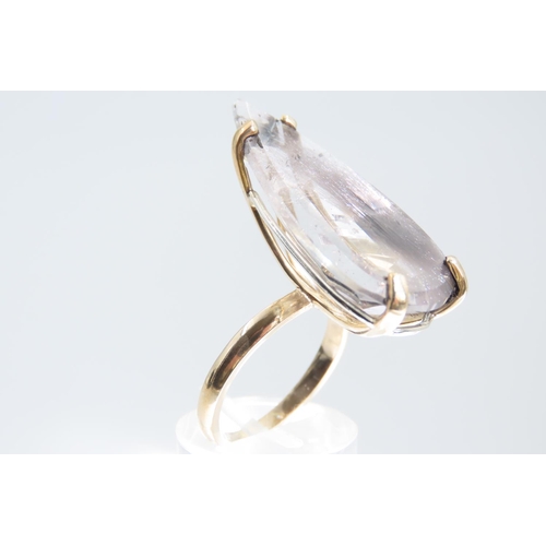 163 - Modernist Pear Cut Quartz Ladies Ring in Four Claw Setting Mounted on 9 Carat Gold Band Ring Size M ... 