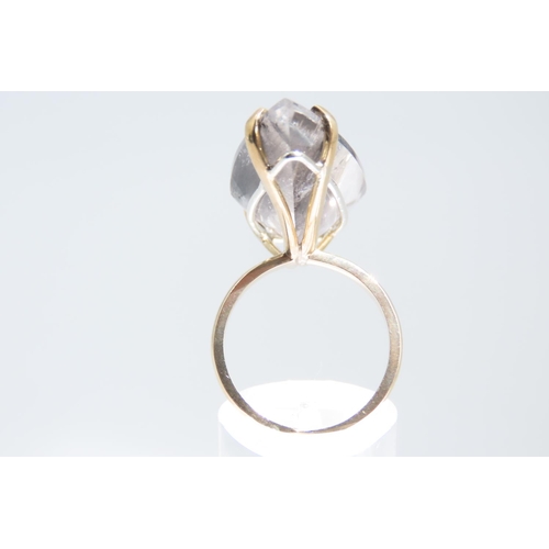 163 - Modernist Pear Cut Quartz Ladies Ring in Four Claw Setting Mounted on 9 Carat Gold Band Ring Size M ... 