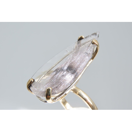 163 - Modernist Pear Cut Quartz Ladies Ring in Four Claw Setting Mounted on 9 Carat Gold Band Ring Size M ... 