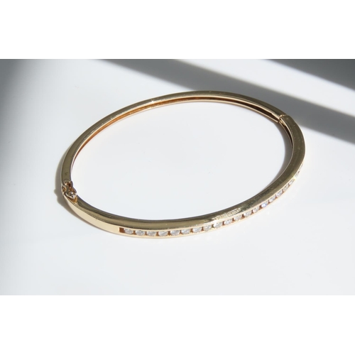 165 - Diamond Inset 14 Carat Yellow Gold Bangle Attractively Detailed Good Scintillation