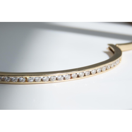 165 - Diamond Inset 14 Carat Yellow Gold Bangle Attractively Detailed Good Scintillation