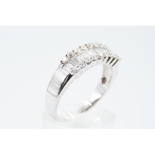 170 - 18 Carat White Gold Diamond Set Ladies Band Ring Baguette and Brilliant Cut Diamonds High Colour and... 