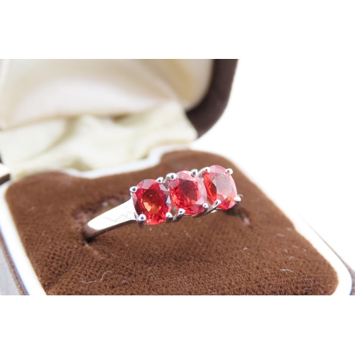 183 - Red Garnet Three Stone Ring Mounted on 9 Carat White Gold Band