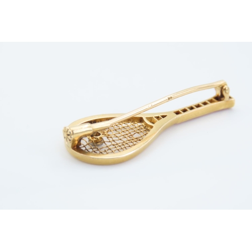 184 - Ruby and Diamond Decorated Tennis Racket Motif Ladies Brooch Mounted on 18 Carat Gold French Circa 1... 