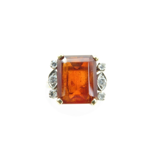 186 - Cognac Citrine Emerald Cut Ladies Ring with Diamond Decoration Mounted on 18 Carat Gold Attractively... 